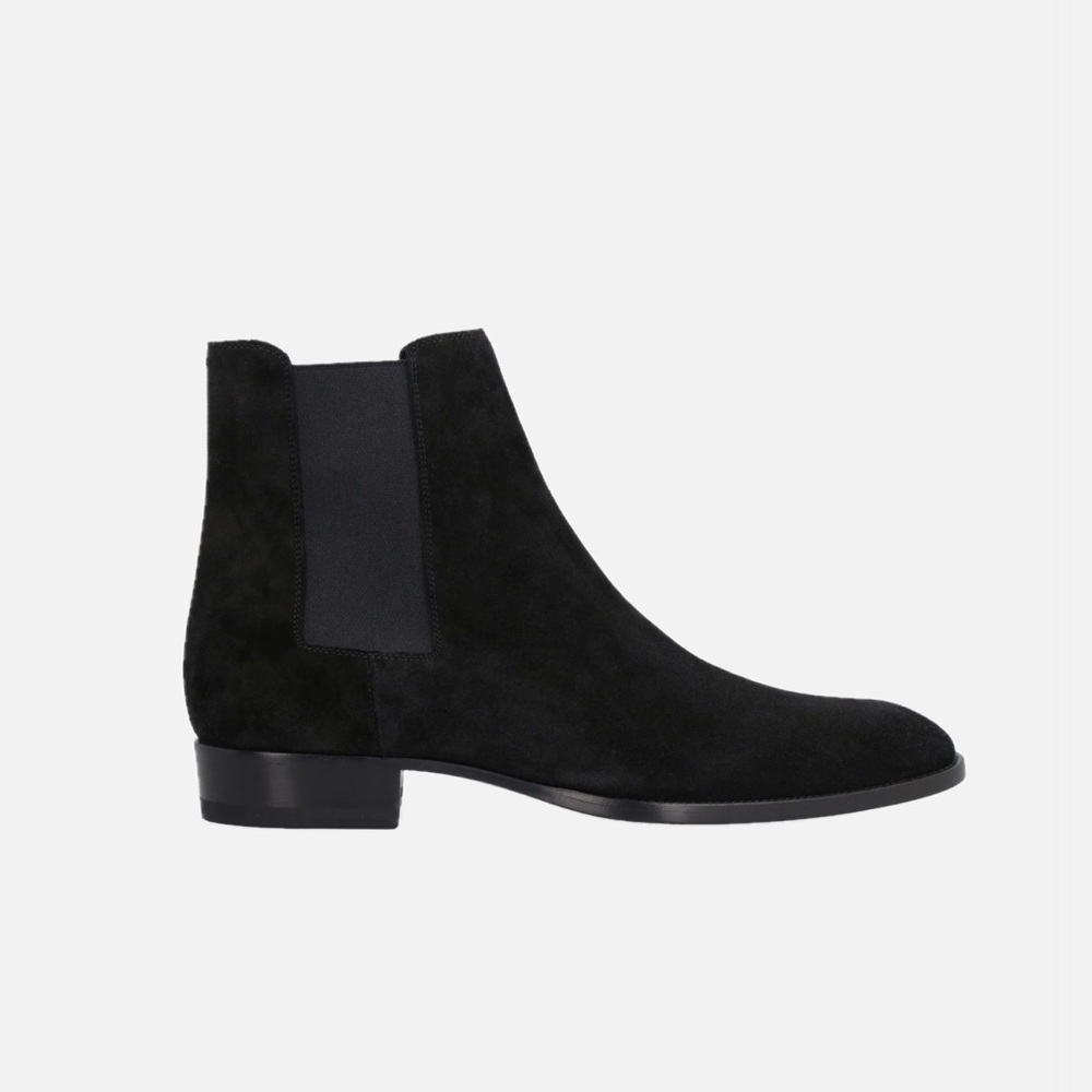 SAINT LAURENT | Men’s Black Suede Leather Chelsea Wyatt Bo Otter Ankle Boot - Picture 2 of 5